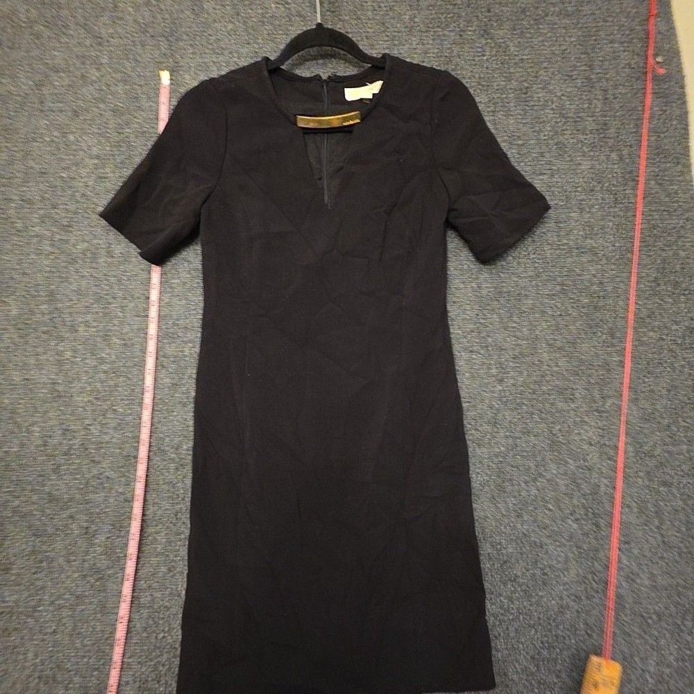 Michael Michael Kors Dress Womens 0 Black V Neck Short Sleeve Sheath Knee Work